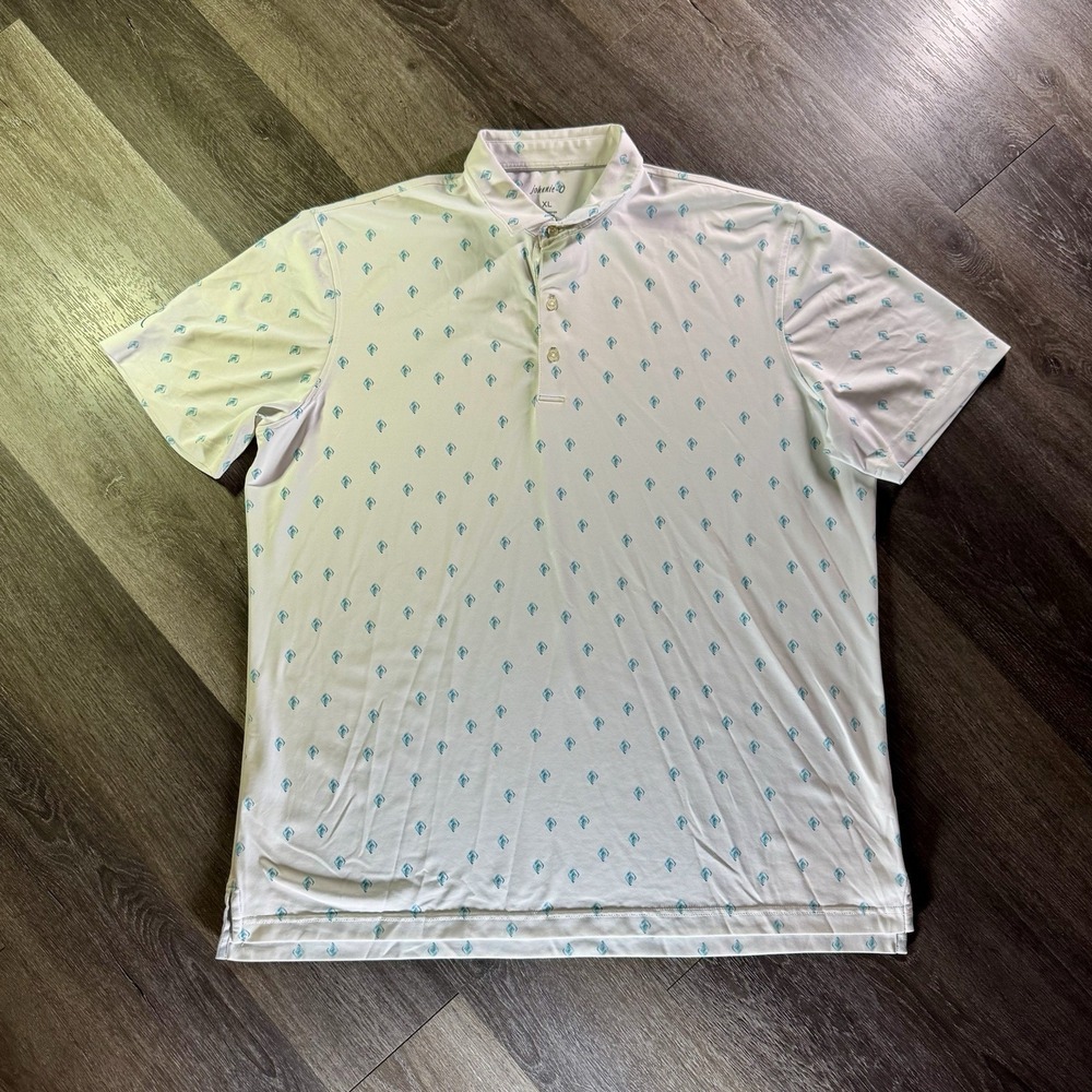 Johnnie-O Polo Shirt Mens XL White Geometric Print Golf Performance Stretch